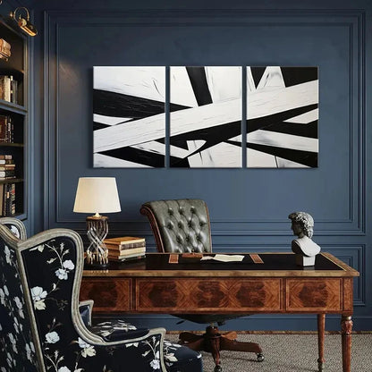 3pcs Abstract Geometric Art Black White Lines Metal Print Ready to Hang Art - Bella Home Decor