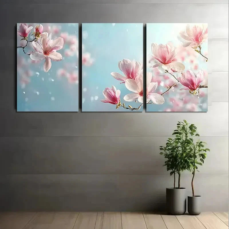 3pcs Beautiful Pink Magnolia Flowers Wall Art Set Canvas Framed 40x60cm - High Quality Print 100% Australian Made Wall Canvas Ready to Hang - Bella Home Decor