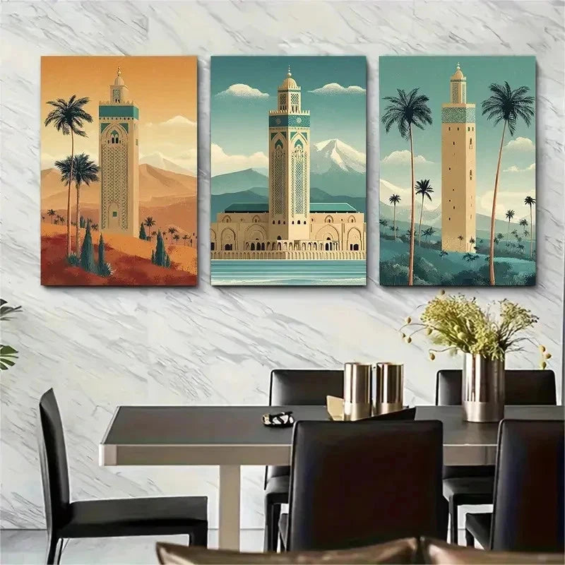 3pcs Casablanca Cityscape Decor Retro Perfect Wall Art Set Canvas Framed 50x70cm - High Quality Print 100% Australian Made Wall Canvas Ready to Hang - Bella Home Decor