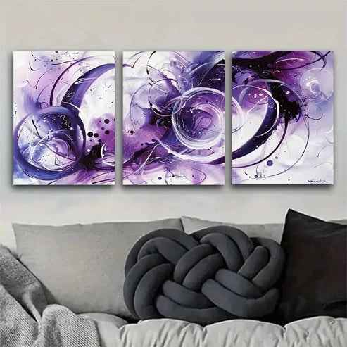 3pcs Abstract Purple Modern Fluid Swir lWall Art Set Canvas Unframed - High Quality Print 100% Australian Made Wall Canvas - Bella Home Decor