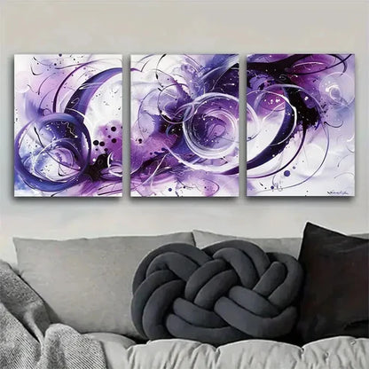 3pcs Abstract Purple Modern Fluid Swir lWall Art Set Canvas Unframed - High Quality Print 100% Australian Made Wall Canvas - Bella Home Decor