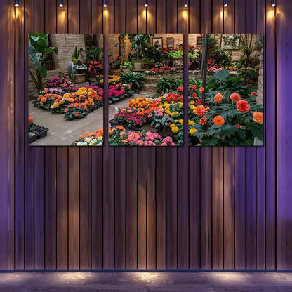 3pcs Beautiful And Vibrant Indoor Flower Garden Wall Art Set Canvas Framed 50x70cm - High Quality Print 100% Australian Made Wall Canvas Ready to Hang - Bella Home Decor