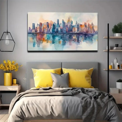 High Buildings By The Big River Wall Art Canvas Office Home Room Framed 120x60cm