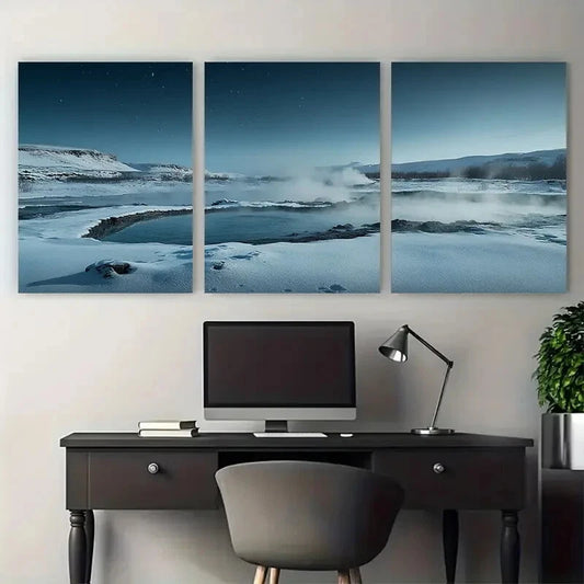 3pcs Minimalist Winter Scene with Icelandic Metal Print Ready to Hang Art