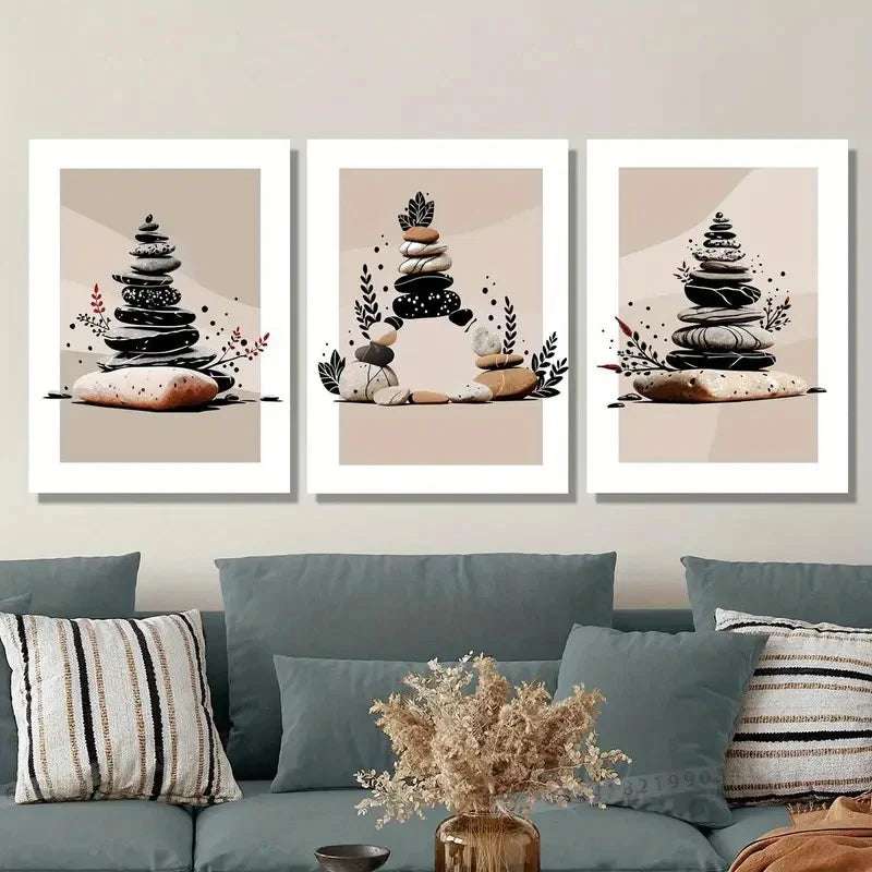 3pcs Bohemian Beige Stone Tower Prints Metal Print Ready to Hang Art