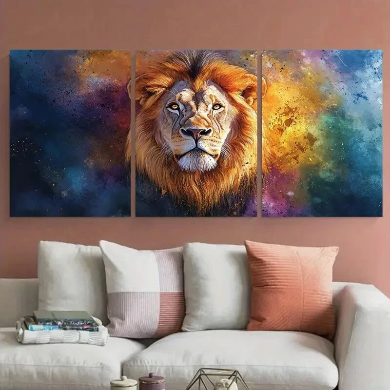 3pcs Watercolor Lion Majestic Male Portrait Metal Print Ready to Hang Art - Bella Home Decor