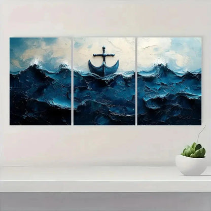 3pcs  Soothing Blue Ocean Minimalist ER  Wall Art Set Canvas Framed 60x90cm - High Quality Print 100% Australian Made Wall Canvas Ready to Hang - Bella Home Decor