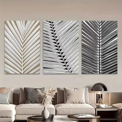 3pcs Black and White Tropical Palm Leaf  Wall Art Set Canvas Framed 40x60cm - High Quality Print 100% Australian Made Wall Canvas Ready to Hang - Bella Home Decor