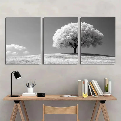 3pcs Black and White Tree Textured Metal Print Ready to Hang Art - Bella Home Decor