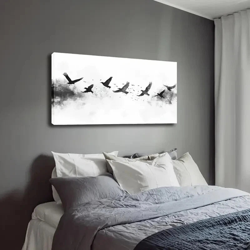 Birds in Flight Modern Décor Wall Art Canvas Office Home Room Framed 120x60cm - Bella Home Decor