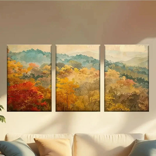 3pcs Painting of a Forest with Trees Wall Art Set Canvas Framed 50x70cm - High Quality Print 100% Australian Made Wall Canvas Ready to Hang