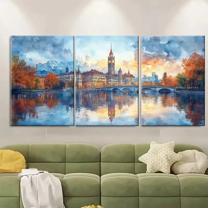 3pcs Zurich Skyline Watercolor Metal Print Ready to Hang Art