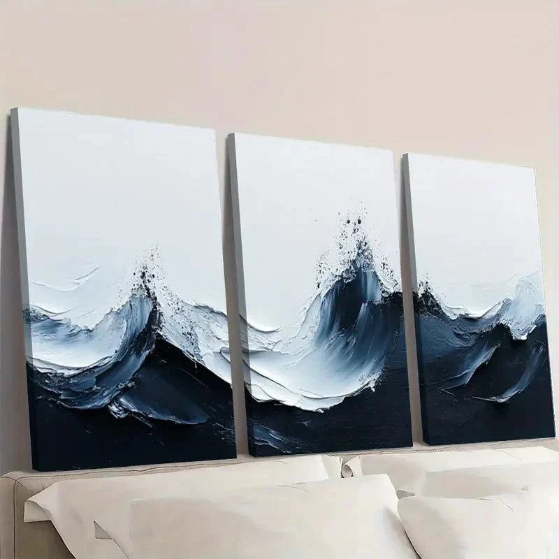 3pcs  Abstract White and Black Textured CN      Wall Art Set Canvas Framed 60x90cm - High Quality Print 100% Australian Made Wall Canvas Ready to Hang - Bella Home Decor