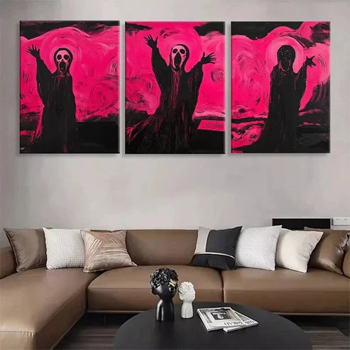 3pcs Bold Pink and Black Scream Décor Wall Art Canvas Unframed - High Quality Print 100% Australian Made Wall Canvas - Bella Home Decor