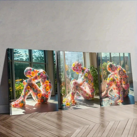 3pcs Colorful Floral Designs Wall Art Set Canvas Framed 40x60cm - High Quality Print 100% Australian Made Wall Canvas Ready to Hang