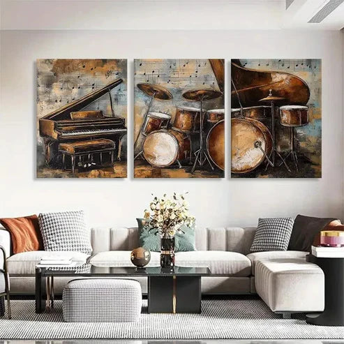 3pcs Musical Instruments Style Music Wall Art Canvas Unframed - High Quality Print 100% Australian Made Wall Canvas