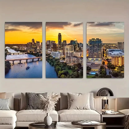 3pcs Austin Texas Skyline Panoramic View Metal Print Ready to Hang Art - Bella Home Decor