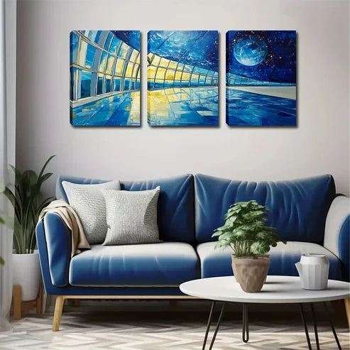 3pcs Observatories and Moons, Shocking Wall Art Set Wall Art Canvas Unframed - High Quality Print 100% Australian Made Wall Canvas