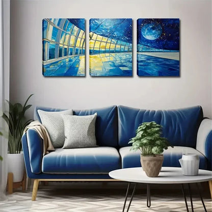 3pcs Observatories and Moons, Shocking Wall Art Set Wall Art Canvas Unframed - High Quality Print 100% Australian Made Wall Canvas