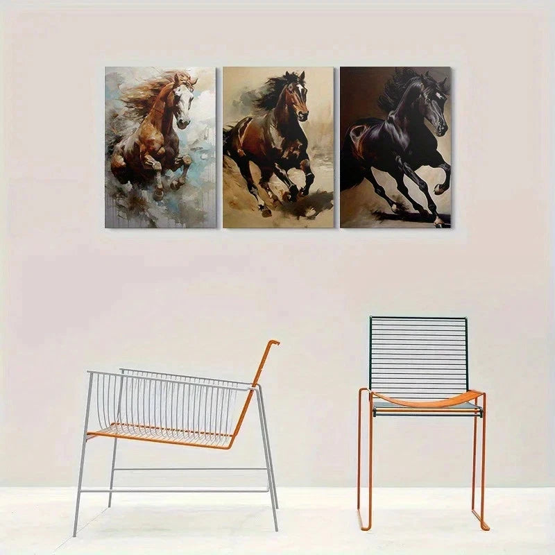 3pcs Dynamic Horse Animal Themed Metal Print Ready to Hang Art - Bella Home Decor