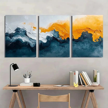 3pcs Abstract Art Giclee Print Teal Blue Metal Print Ready to Hang Art - Bella Home Decor