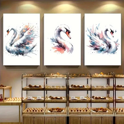 3pcs White Swan Animal Illustration Metal Print Ready to Hang Art