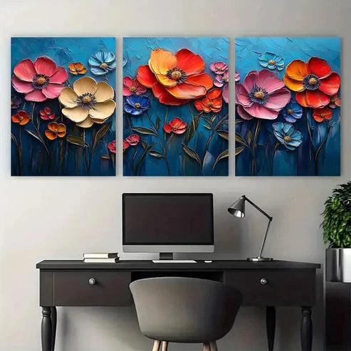 3pcs Abstract Colorful Textured Nature Botanical Wall Art Canvas Unframed - High Quality Print 100% Australian Made Wall Canvas - Bella Home Decor