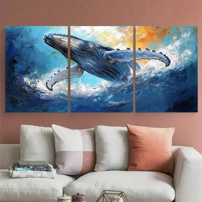 3pcs Humpback Whale Impasto Ocean Design Wall Art Set Canvas Framed 40x60cm - High Quality Print 100% Australian Made Wall Canvas Ready to Hang