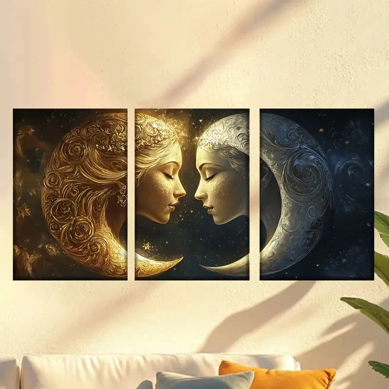 3pcs Abstract Moon Girl Oil Painting 60x90cm - High Quality Print 100% Australian Made Wall Canvas Ready to Hang - Bella Home Decor