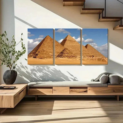 3pcs Pyramids in Egypt Travel Art Vintage Wall Art Set Canvas Framed 50x70cm - High Quality Print 100% Australian Made Wall Canvas Ready to Hang