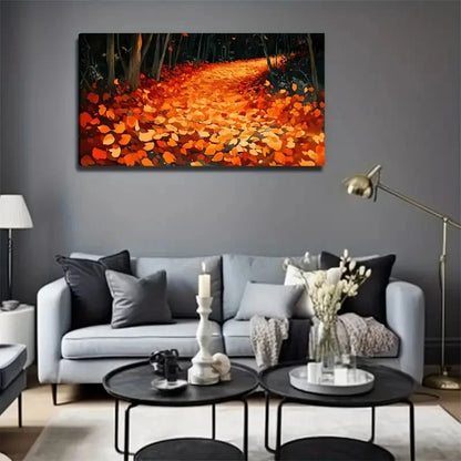 Road With Fallen Leaves Wall Art Canvas Office Home Room Framed 120x60cm