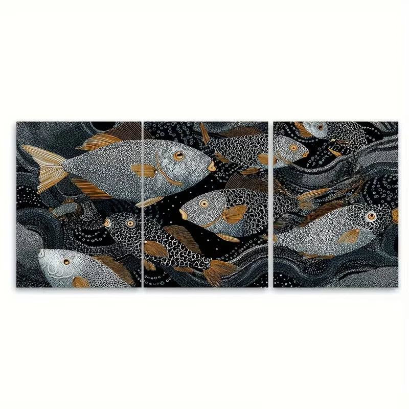 3pcs Abstract Fish Design Metal Print Ready to Hang Art - Bella Home Decor
