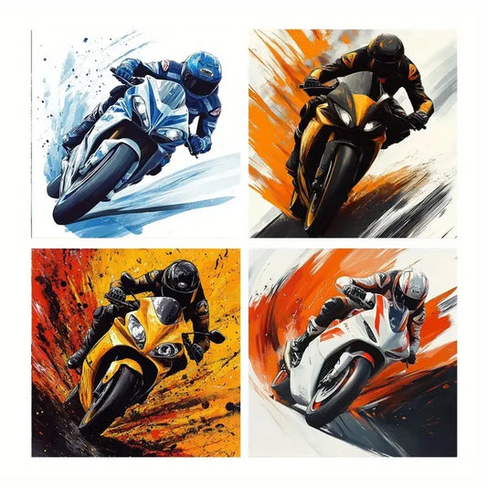 4pcs Featuring Race Car Drivers Wall Art Canvas Framed