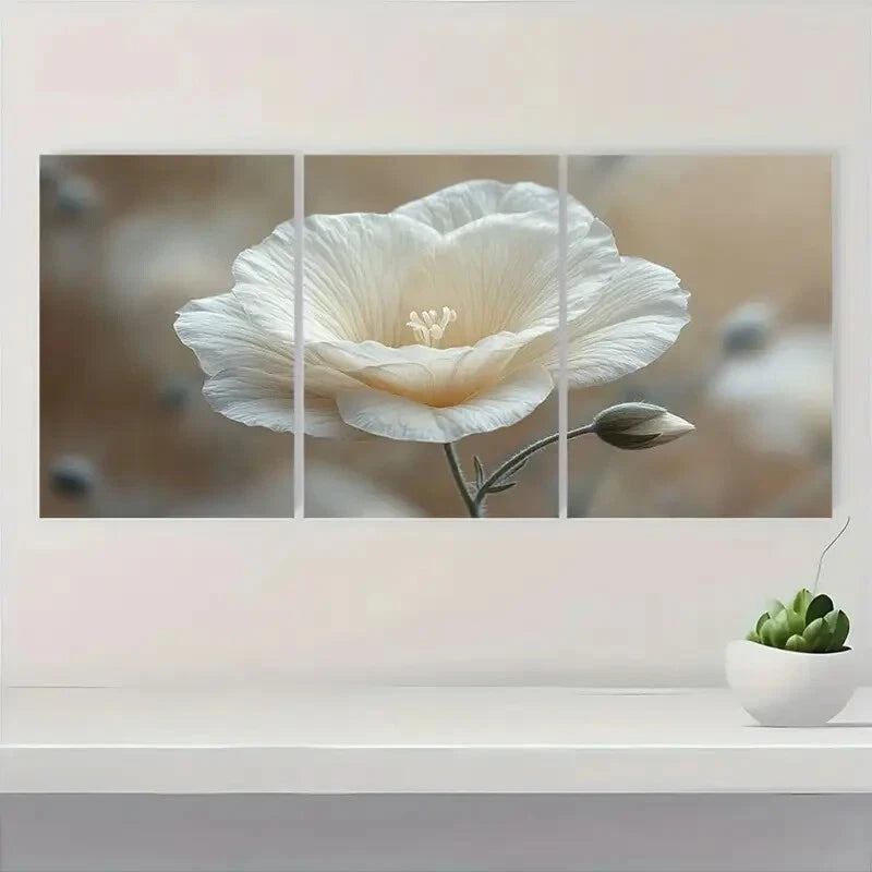 3pcs White Lisianthus Flower Gentian Plant Metal Print Ready to Hang Art - Bella Home Decor