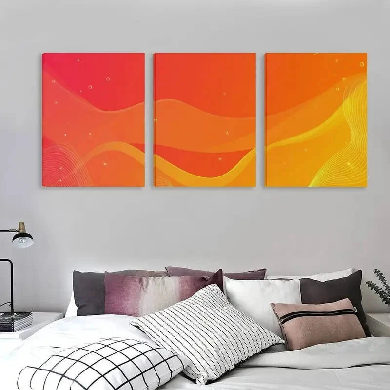 3pcs Red and orange Gradient Abstract Wave Line   Wall Art Set Canvas Framed 60x90cm - High Quality Print 100% Australian Made Wall Canvas Ready to Hang