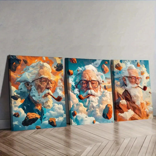 3pcs Clay old man Wall Art Set Canvas Framed 40x60cm - High Quality Print 100% Australian Made Wall Canvas Ready to Hang