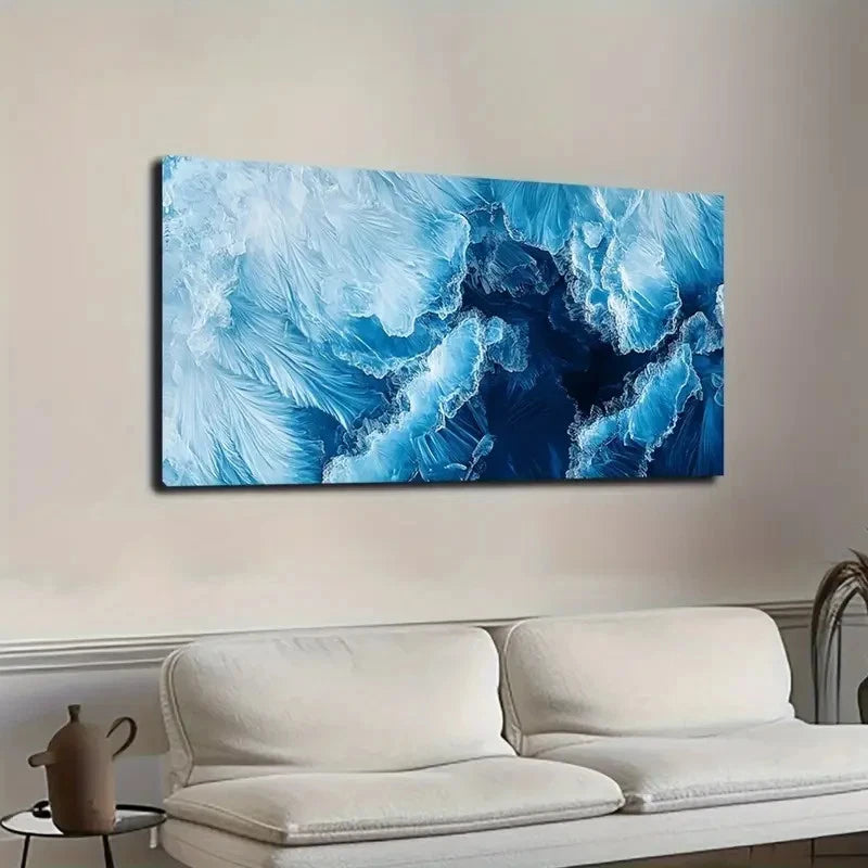 Abstract Blue And White Wall Art canvas office home room framed 120x60cm