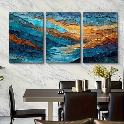 3pcs Abstract Mountain River Landscape Metal Print Ready to Hang Art - Bella Home Decor