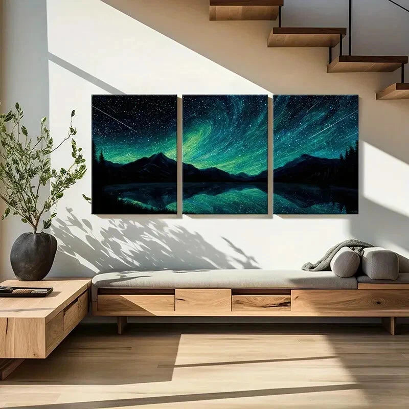 3pcs Starry Night Sky Mountain Landscape Metal Print Ready to Hang Art