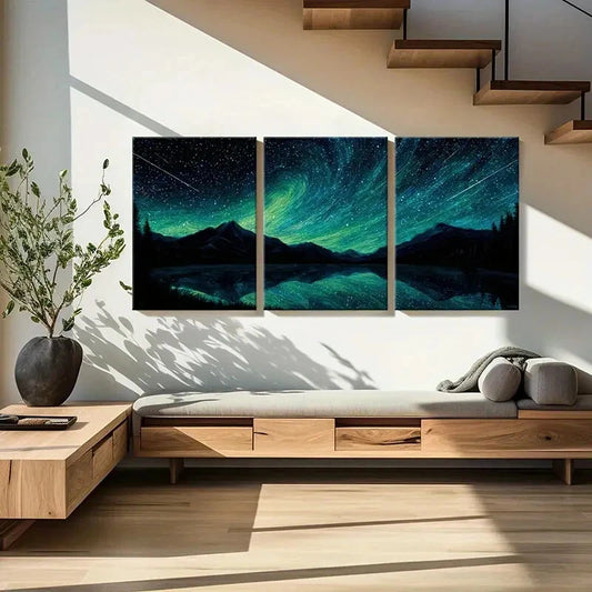 3pcs Starry Night Sky Mountain Landscape Metal Print Ready to Hang Art