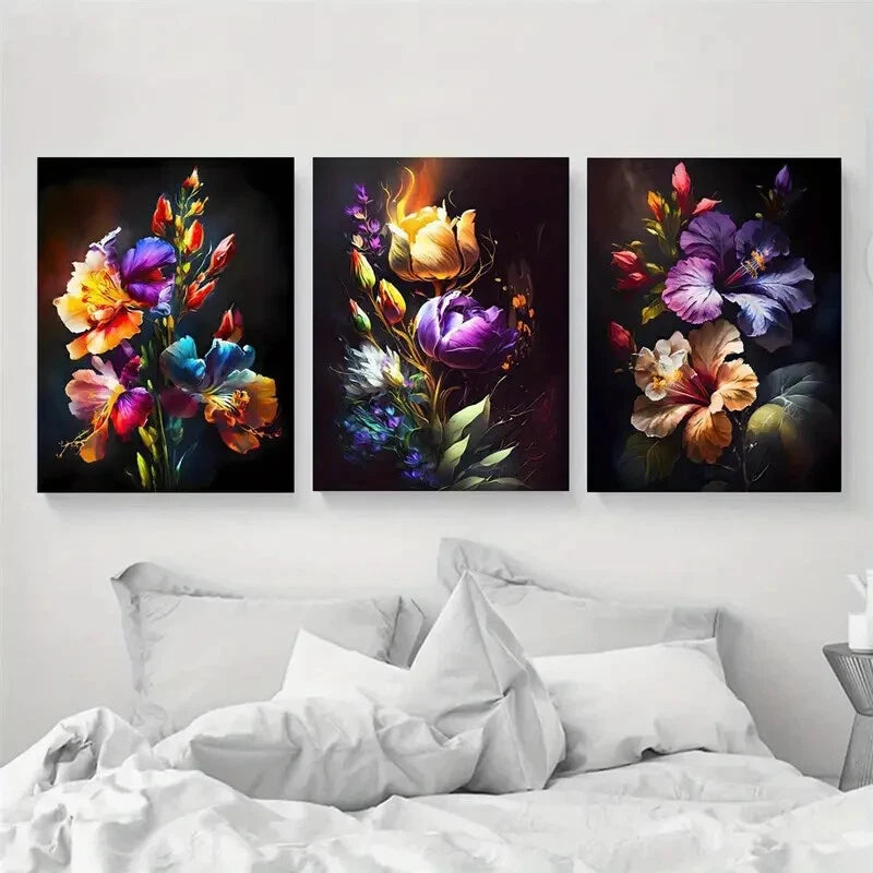 3pcs Colorful Floral Art Print Abstract Poster Metal Print Ready to Hang Art - Bella Home Decor