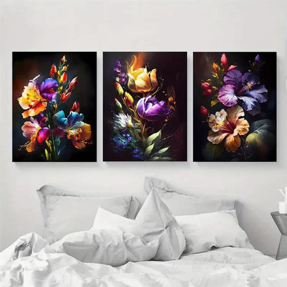 3pcs Colorful Floral Art Print Abstract Poster Metal Print Ready to Hang Art - Bella Home Decor
