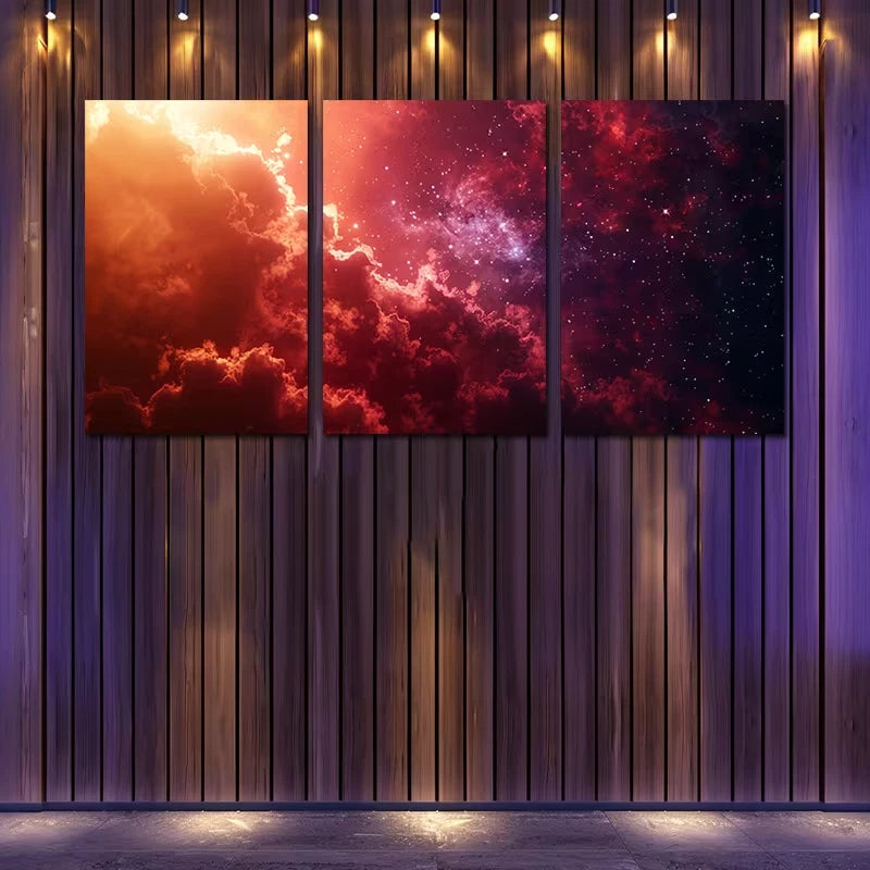 3pcs Nebula with Red and Pink Glowing Gas Clouds Wall Art Set Canvas Framed 60x90cm - High Quality Print 100% Australian Made Wall Canvas Ready to Hang