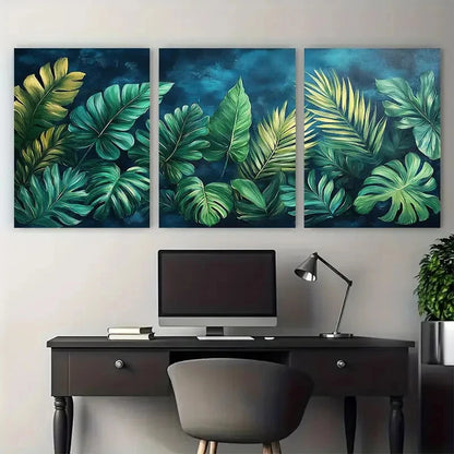 3pcs Deep Green Tropical Leaves Wall Art Set Canvas Framed 40x60cm - High Quality Print 100% Australian Made Wall Canvas Ready to Hang