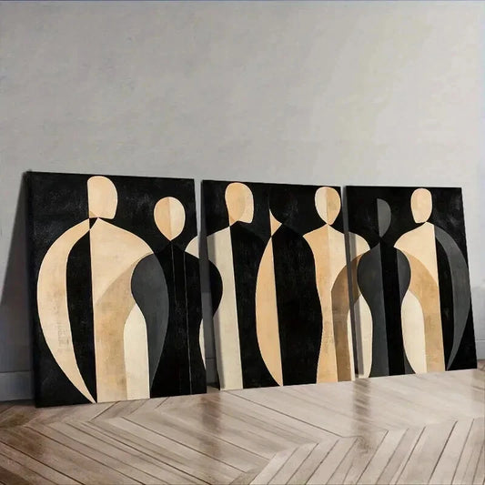 3pcs Black & Golden Abstract Figures, Wall Art Set Canvas Framed 50x70cm - High Quality Print 100% Australian Made Wall Canvas Ready to Hang