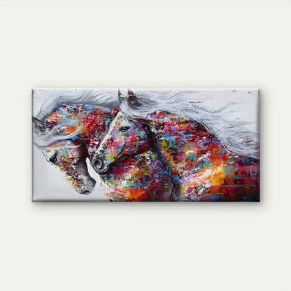 Two Horses Abstract Color Wall Art Canvas Office Home Room Framed 120x60cm