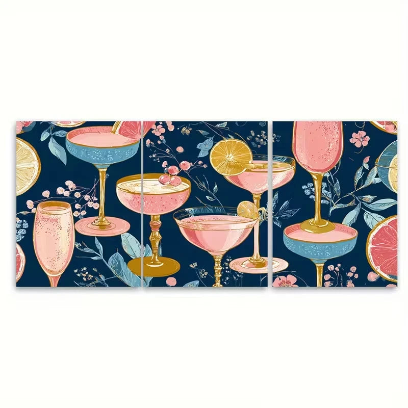 3pcs Champagne Problems Bar Cart Metal Print Ready to Hang Art - Bella Home Decor