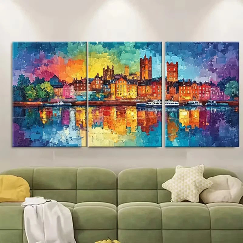3pcs Vibrant Chesterfield Skyline Metal Print Ready to Hang Art