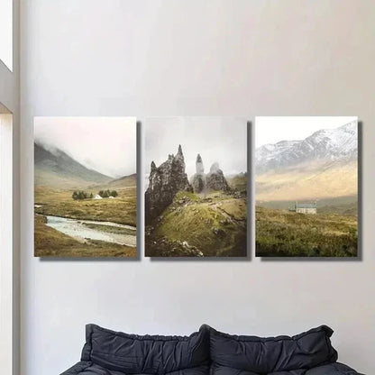 3pcs Farm Snowy Mountain Rock Photography Wall Art Set Canvas Unframed - High Quality Print 100% Australian Made Wall Canvas