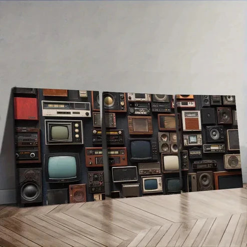 3pcs Vintage Audio Equipment Collage Wall Art Set Canvas Unframed - High Quality Print 100% Australian Made Wall Canvas